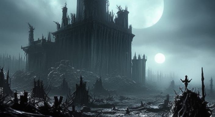 Post-Apocalyptic Horror Landscape in Dark Fantasy Style