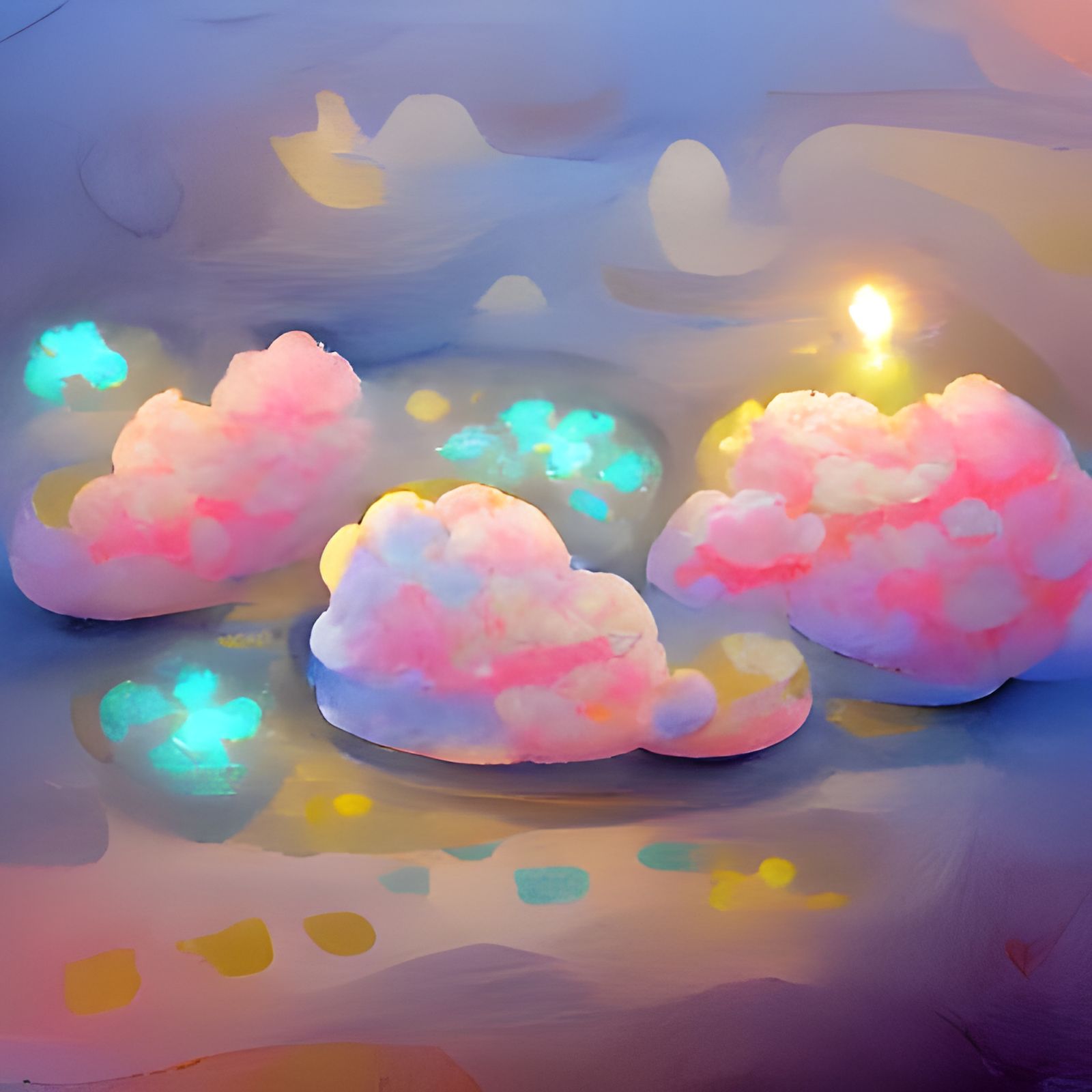Pastel Neon Cloudscape with Sparkling Lights