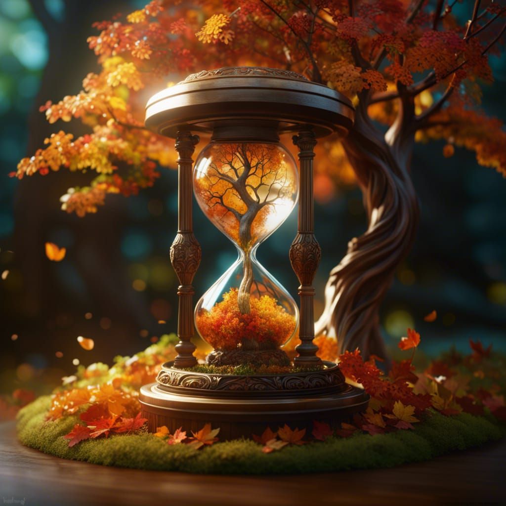 Hourglass Displaying Seasonal Tree Transformation