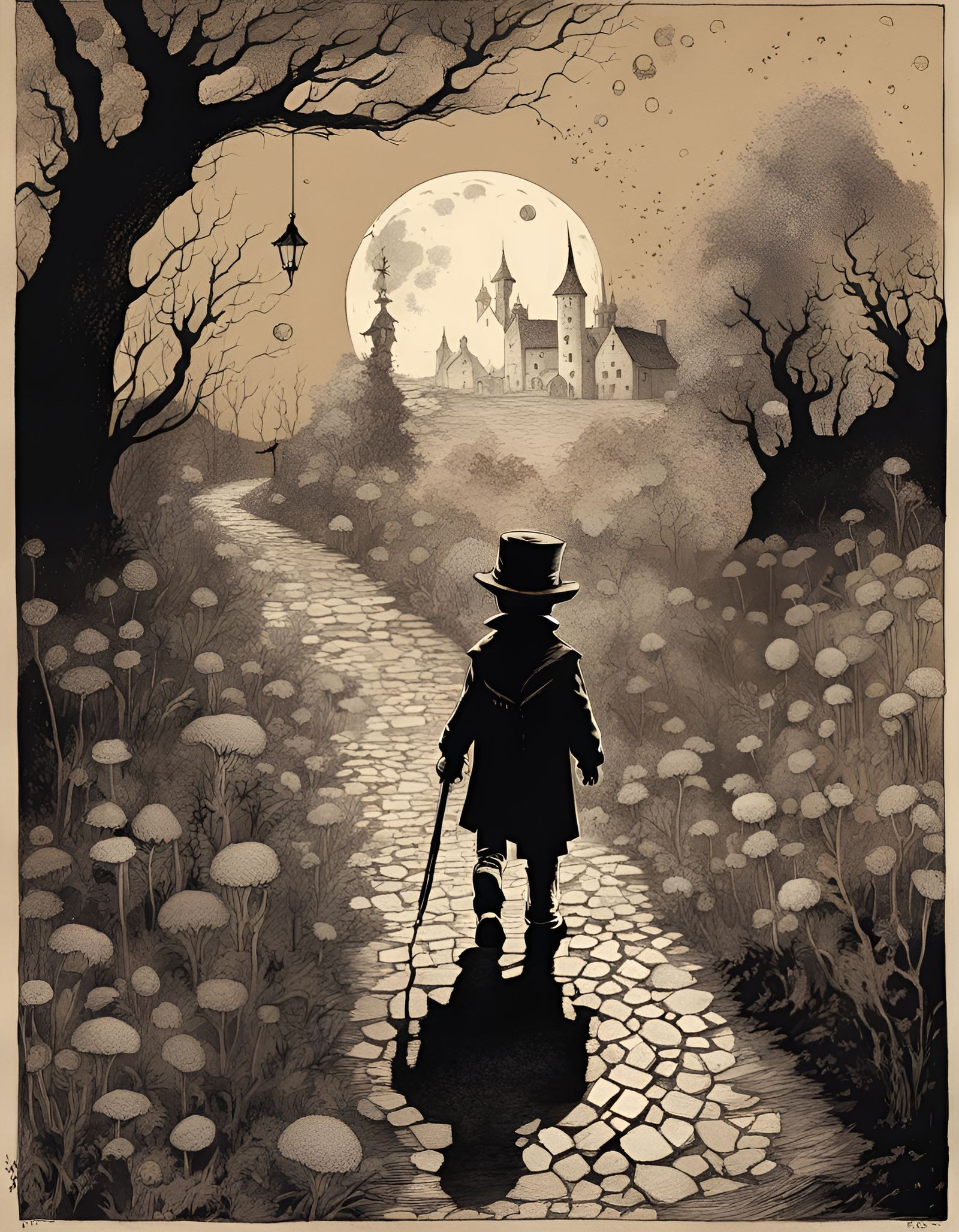 Charming Dark Fantasy Character with Shadow Puppets