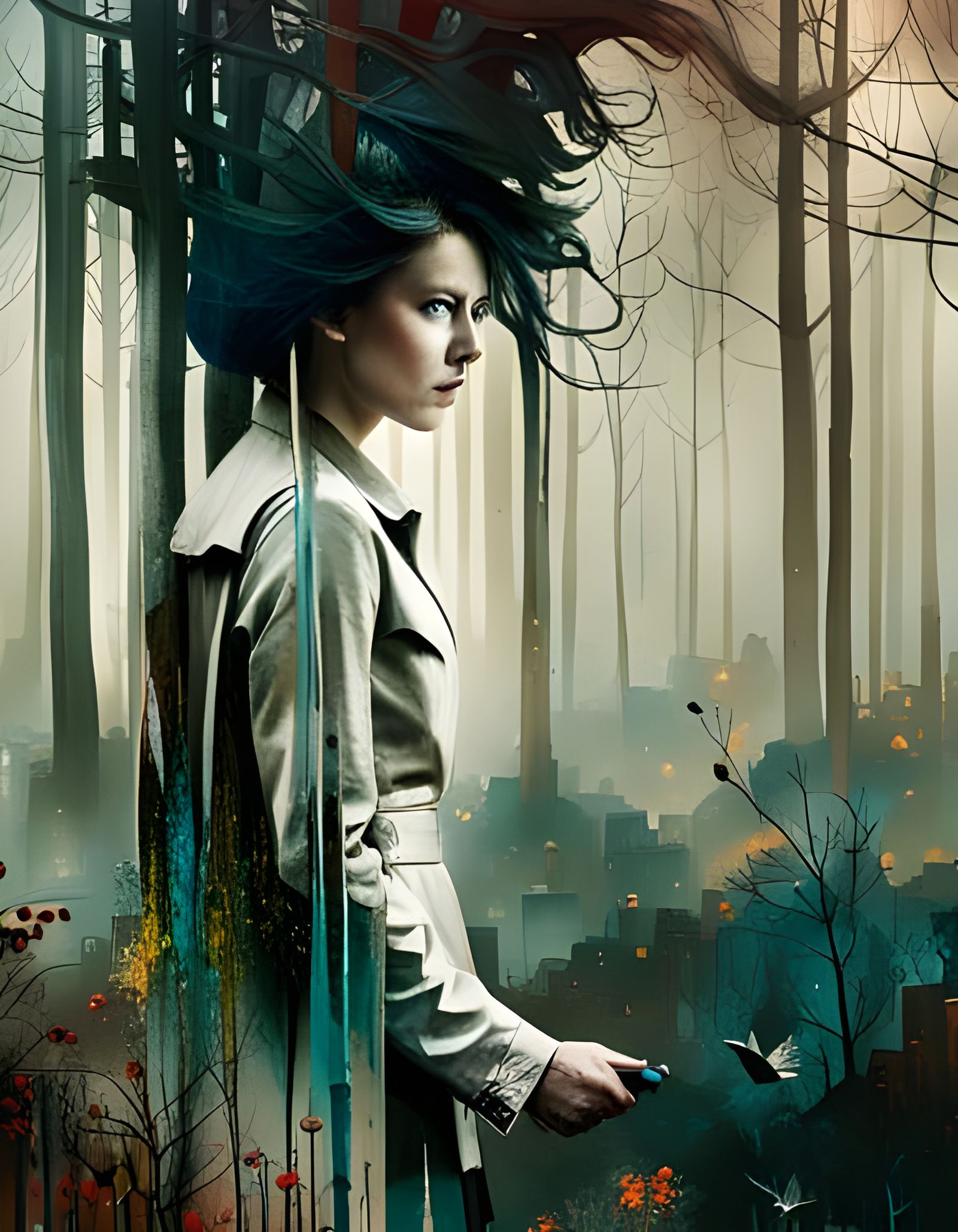 Cemetery and City Skyline Portrait as Oil Painting