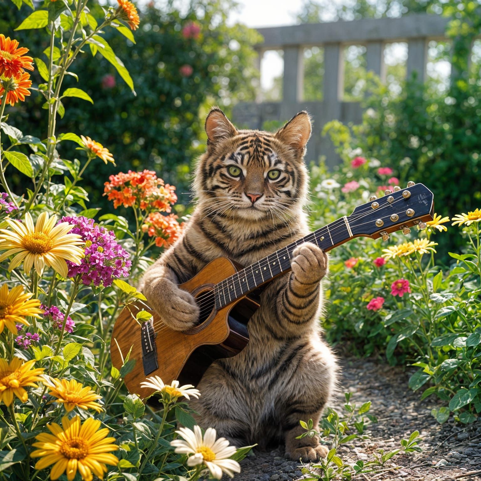 Laid-Back Tiger Striped Feline in Garden Setting