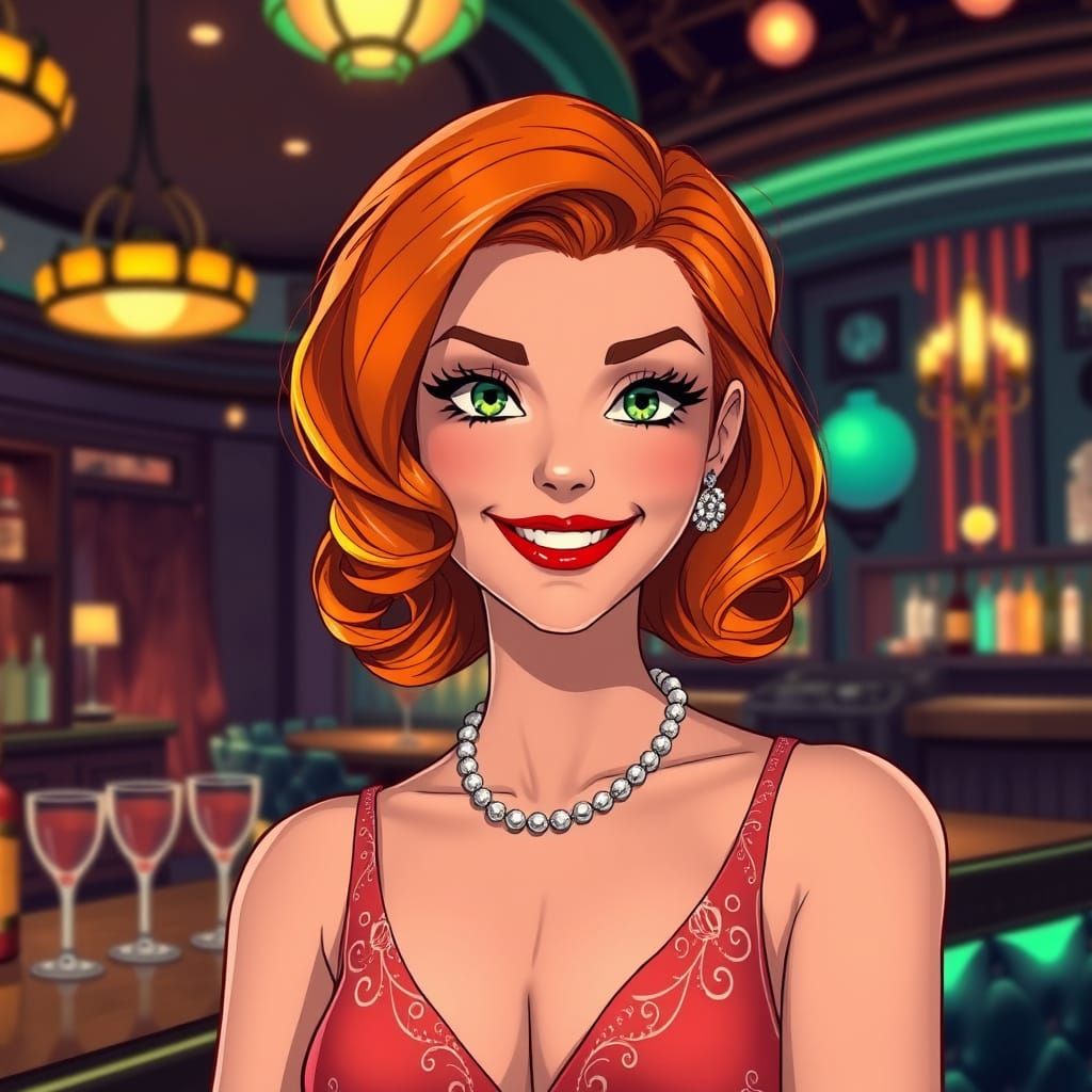 Elegant Orange-Haired Woman in Cel-Shaded Style
