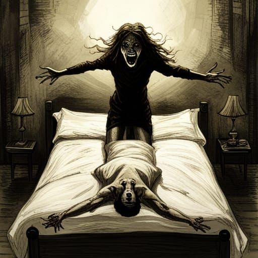 Demonic Exorcist Girl in High Contrast Horror Style