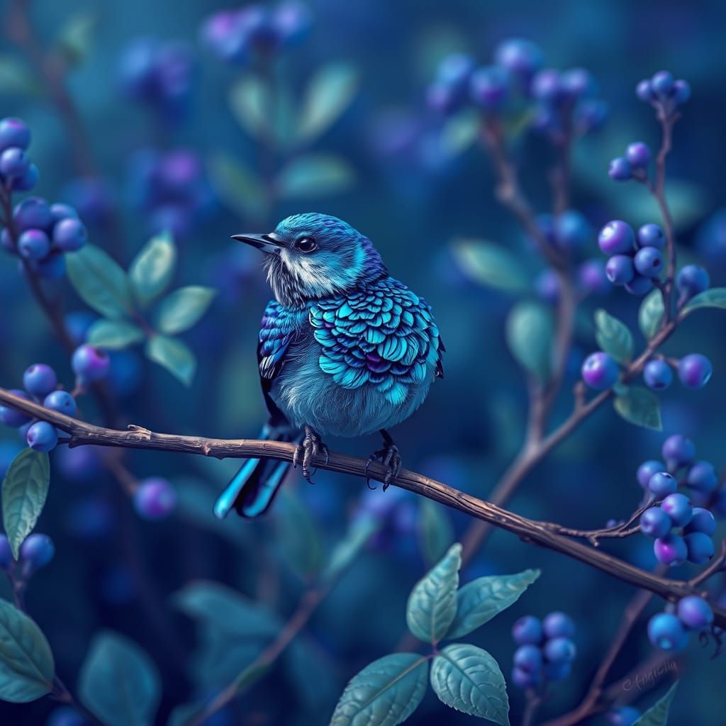 Tiny bird in a berry bush