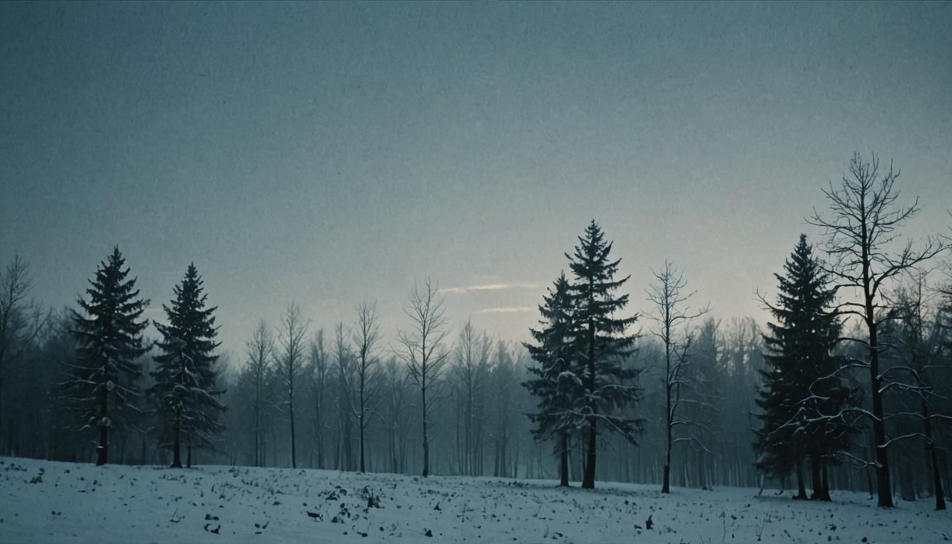 Mystical Light Through Snowy Trees in Cinematic Style
