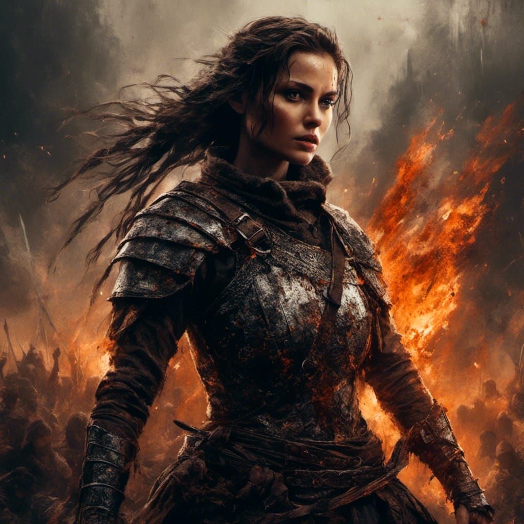 Female Warrior with Sword in Solar Eclipse