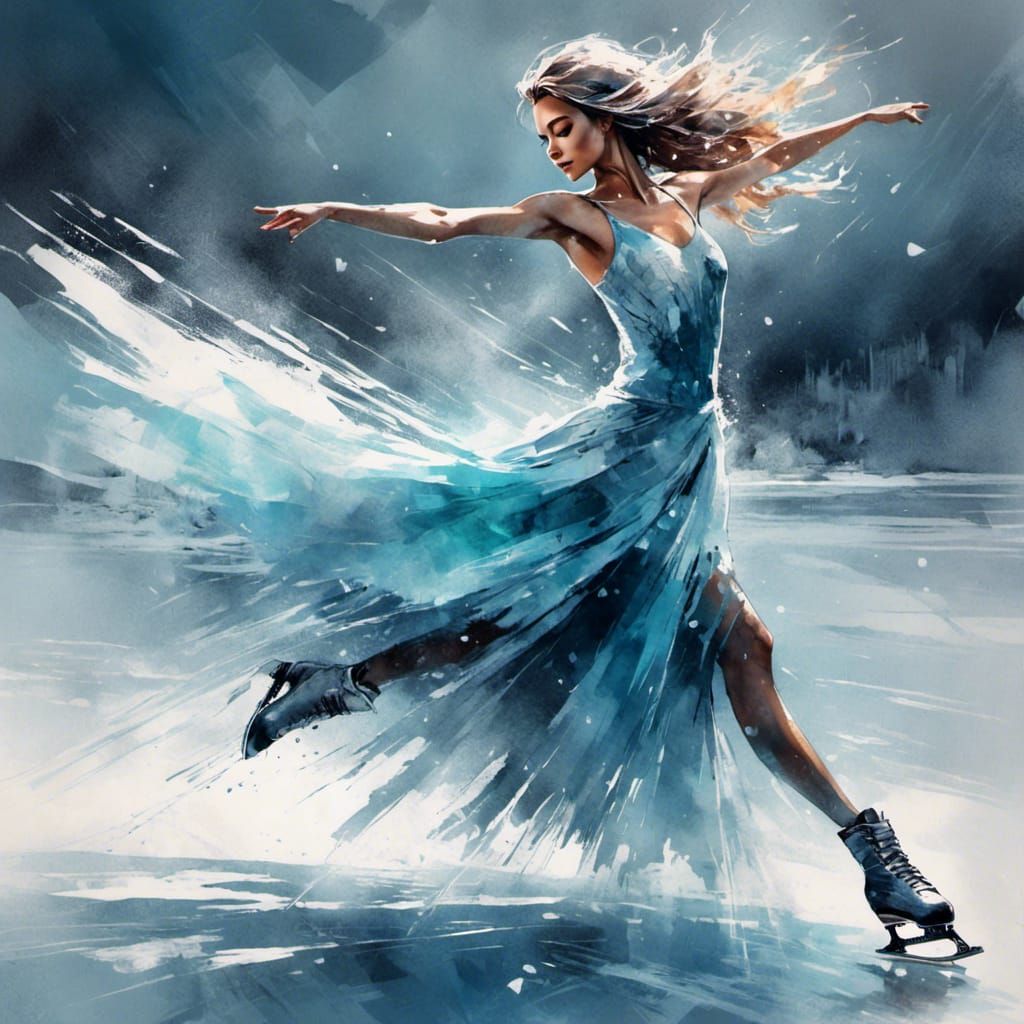 Ice Skater's Frozen Beauty: An Ink Sketch