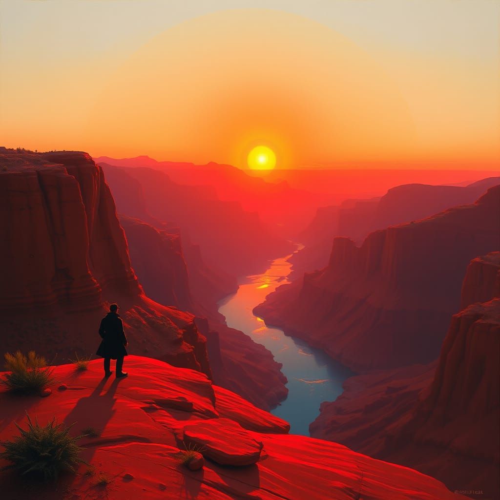 Serene Red Desert Sunset Landscape Painting