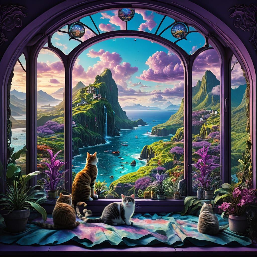 Surreal Fantasy Realm Through Ornate Glass