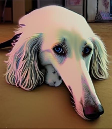 Expressive Borzoi Dog Portrait in Cartoon Style