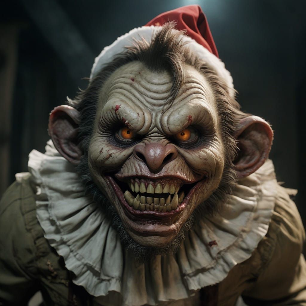 Grotesque Zombie Monkey Horror in Vintage Cinematic Style