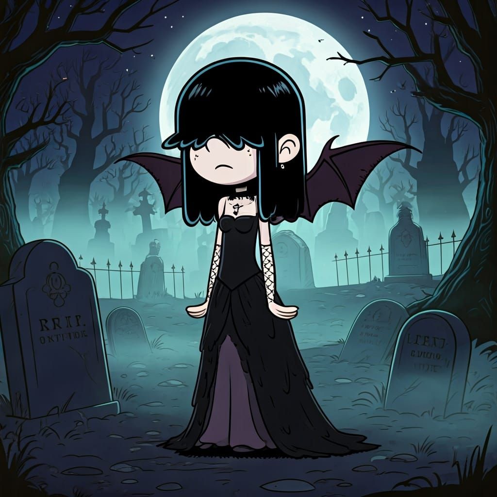 Imagine Lucy Loud from The Loud House as a gothic fairy, wan...