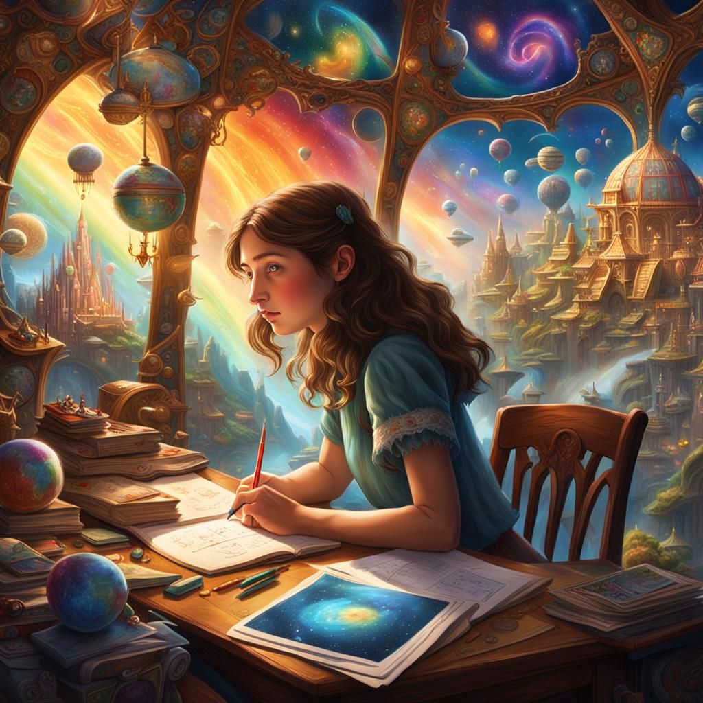 Daydreaming Woman's Fantasy World in Detailed Matte Painting