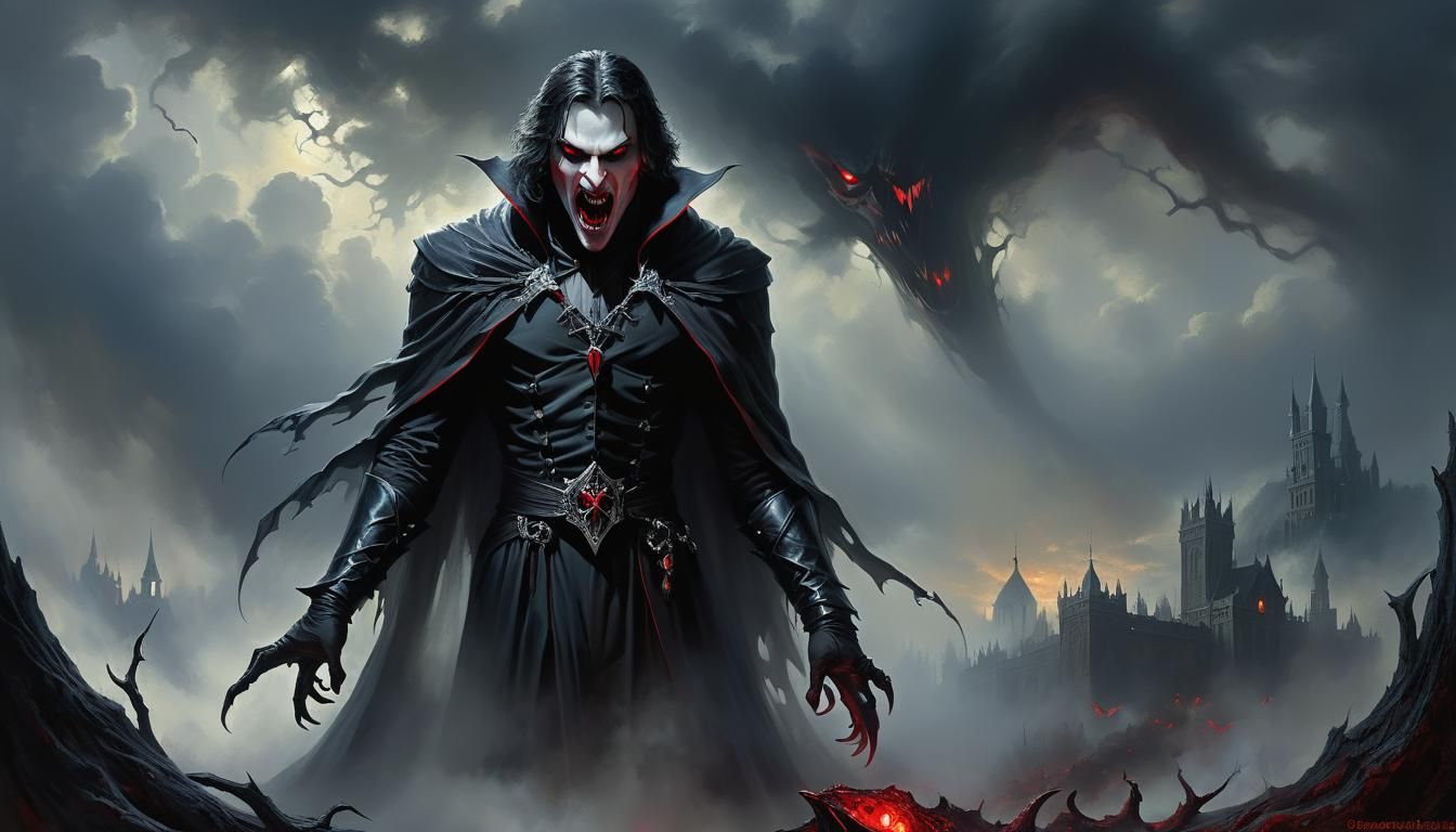 Terrifying Shadow Vampire in Ethereal Oil Painting