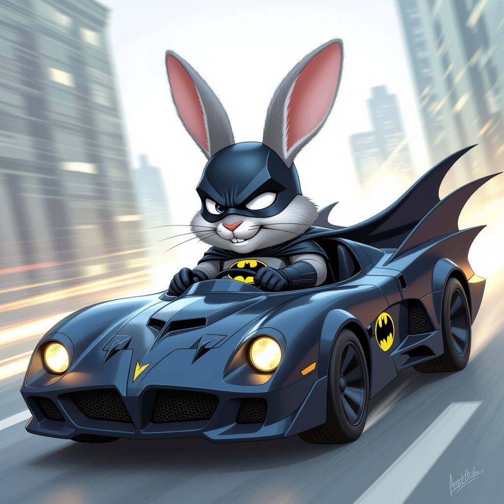 Bunny in Batmobile: Fantasy Comic Book Art