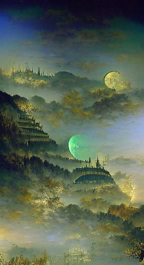 Futuristic Forest City on Hillside in Cyberpunk Style