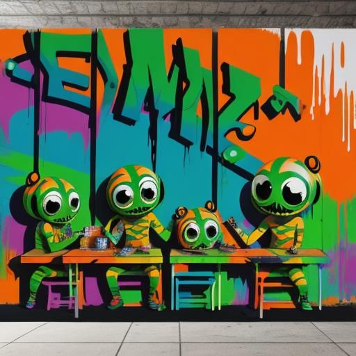 Alien Children in School: Graffiti Art Style