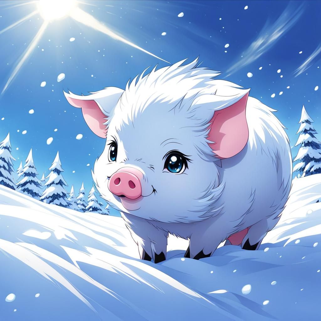 Cute Anime Style Baby Snow Pig