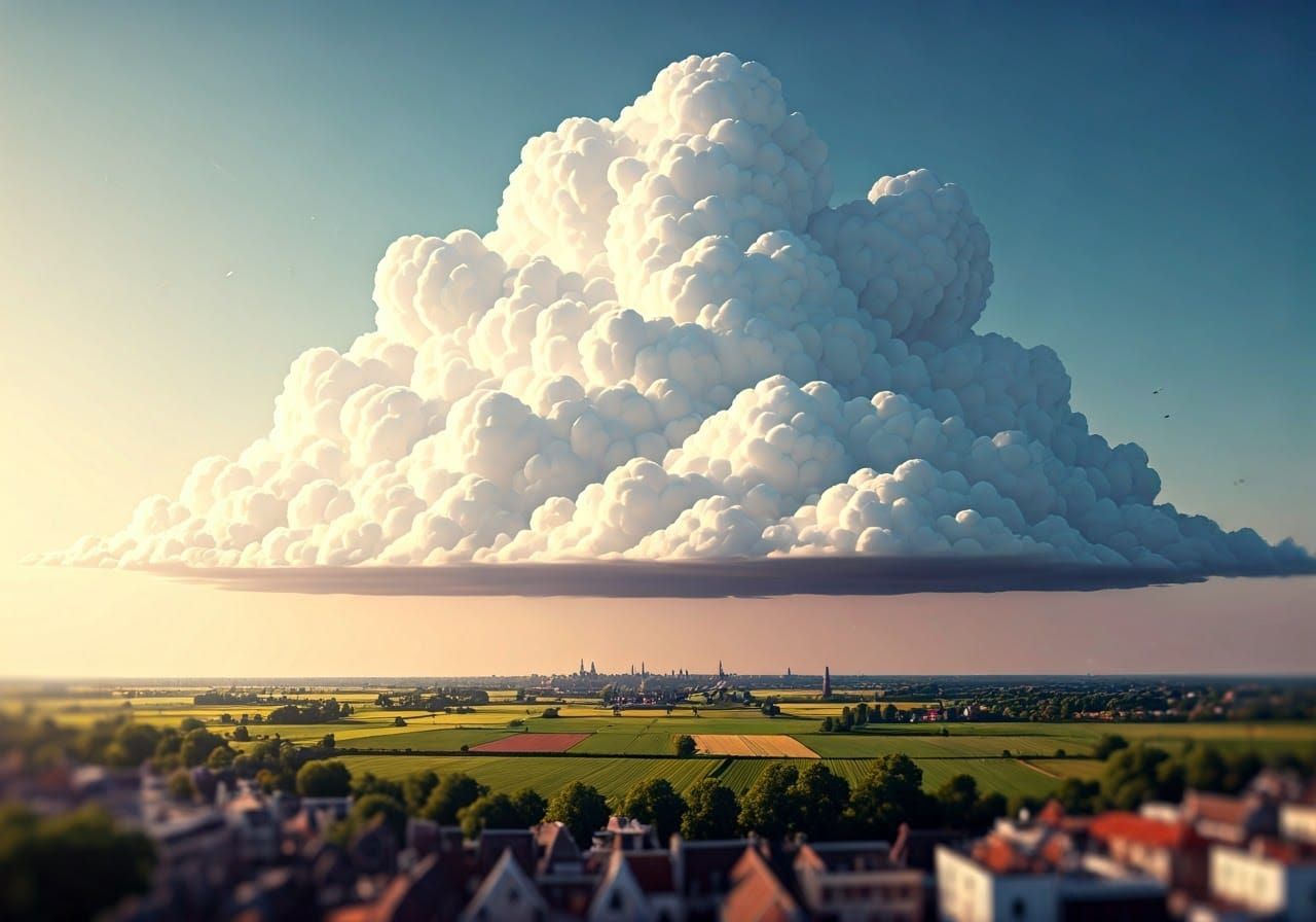 Cloud Storage Unit over Netherlands in Papercraft Style