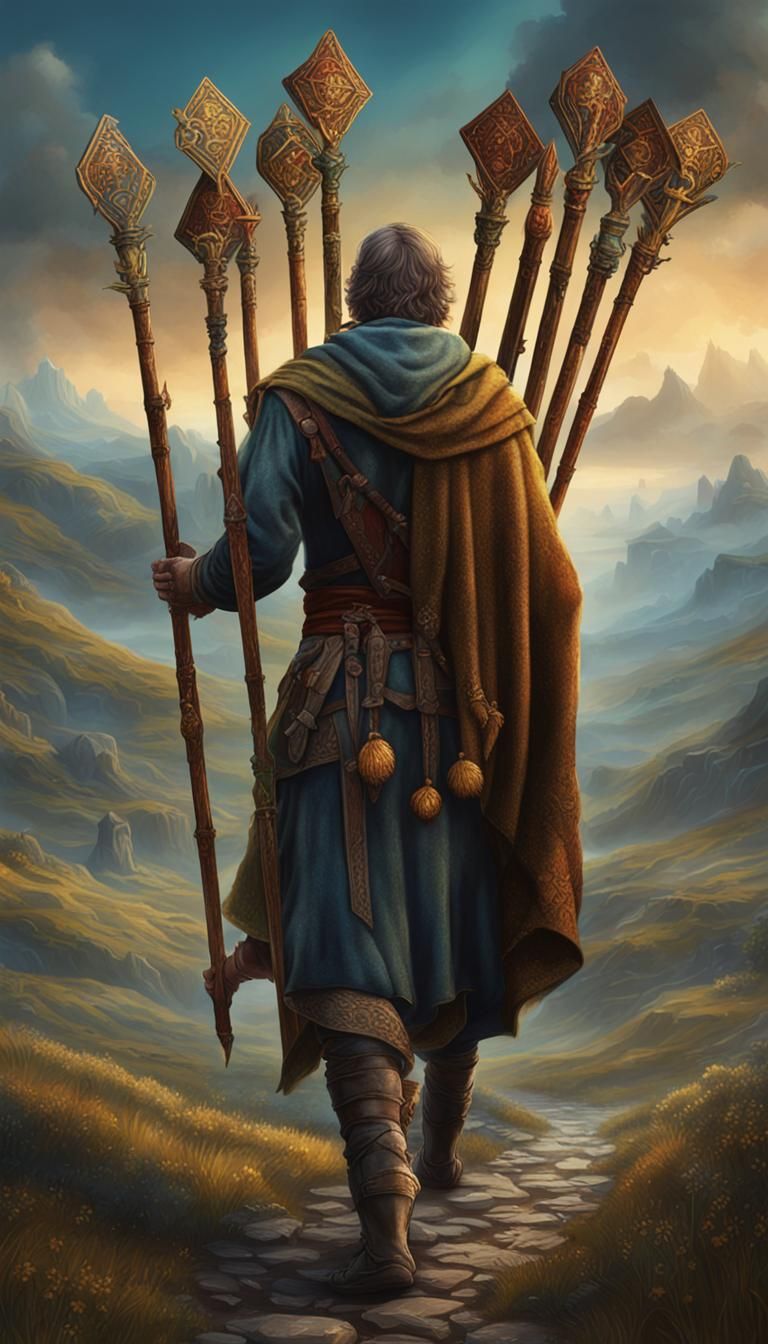 Medieval Tarot Card: Man with Wands