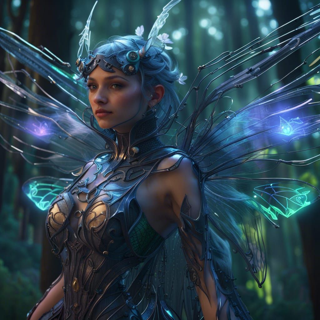 Cyber Fairy Maiden in Wired Forest