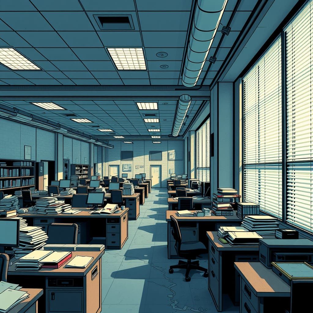 Vast Police Station Office in Bold Comic Book Style