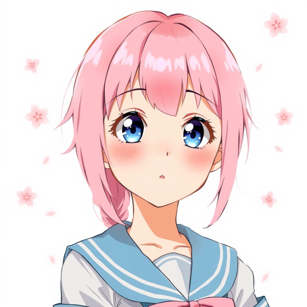 Vibrant Anime Girl in Whimsical Watercolor Sailor Fuku