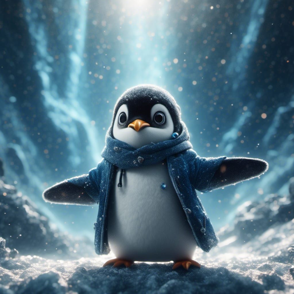 Adorable Penguin Celebrates a Snowy Glacier Day