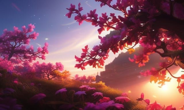 Magical Anime Nature Scene with Intricate Details