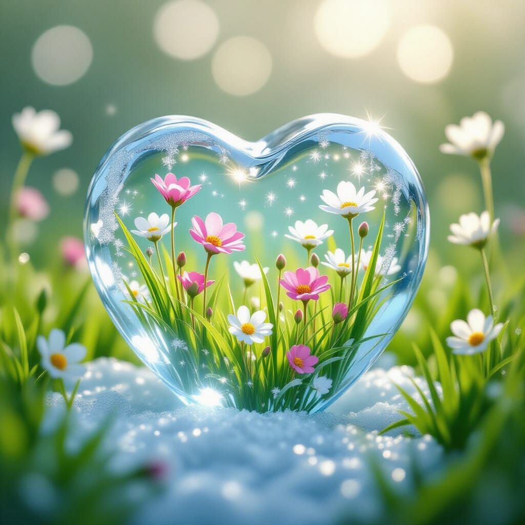 Heart Ice Cube With Flowers and Grass