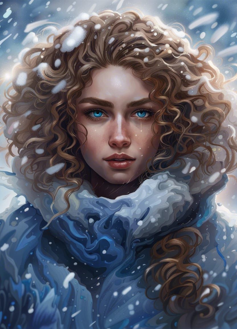 Young Woman Portrait in Snow, Hyperdetailed 8K