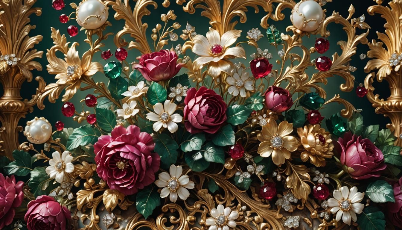 Baroque Ruby Bouquet in Caravaggio Style