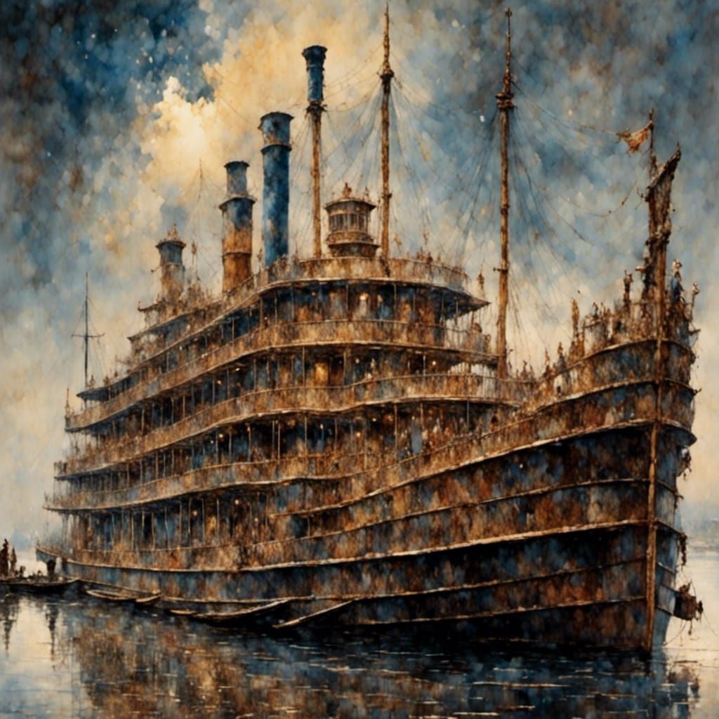 Mississippi Steamboat in Pointillist Style