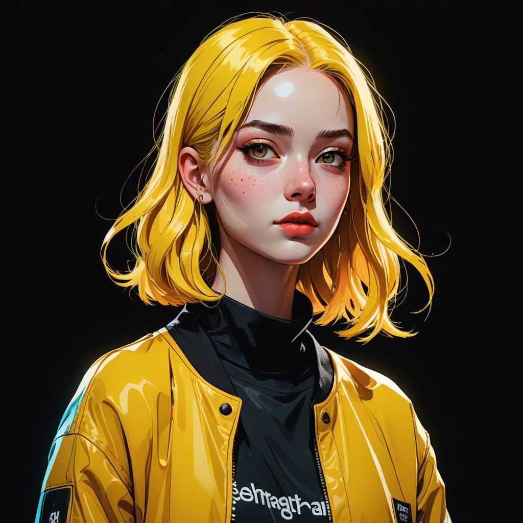 Cartoon Girl with Bright Yellow Hair in Raw Style