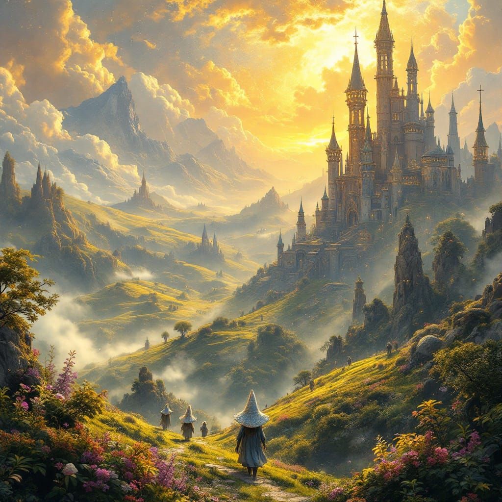 Mystical Realm of Celestial Gnomes in Fantasy Landscape