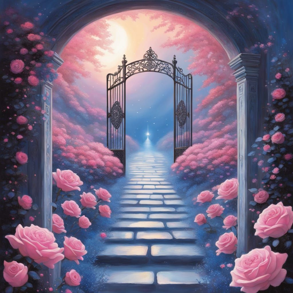 Magical Portal to Nebula with Pink Roses