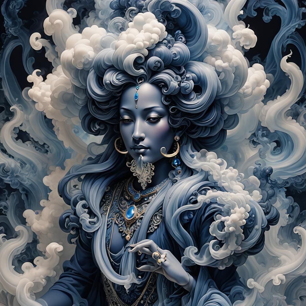 Opalescent Navy Genie Made of Blue Smoke
