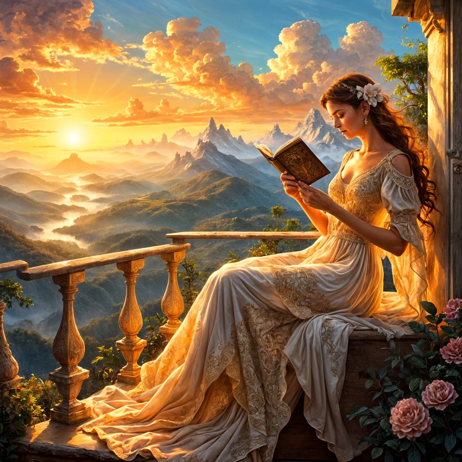 Peaceful Mountaintop Reading at Sunset