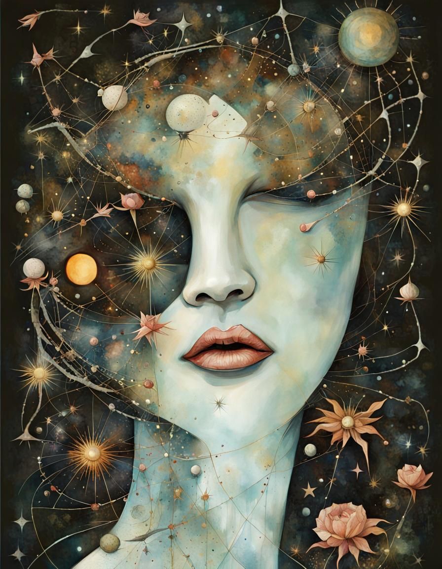 Intricate Textile Art Portrait of Woman