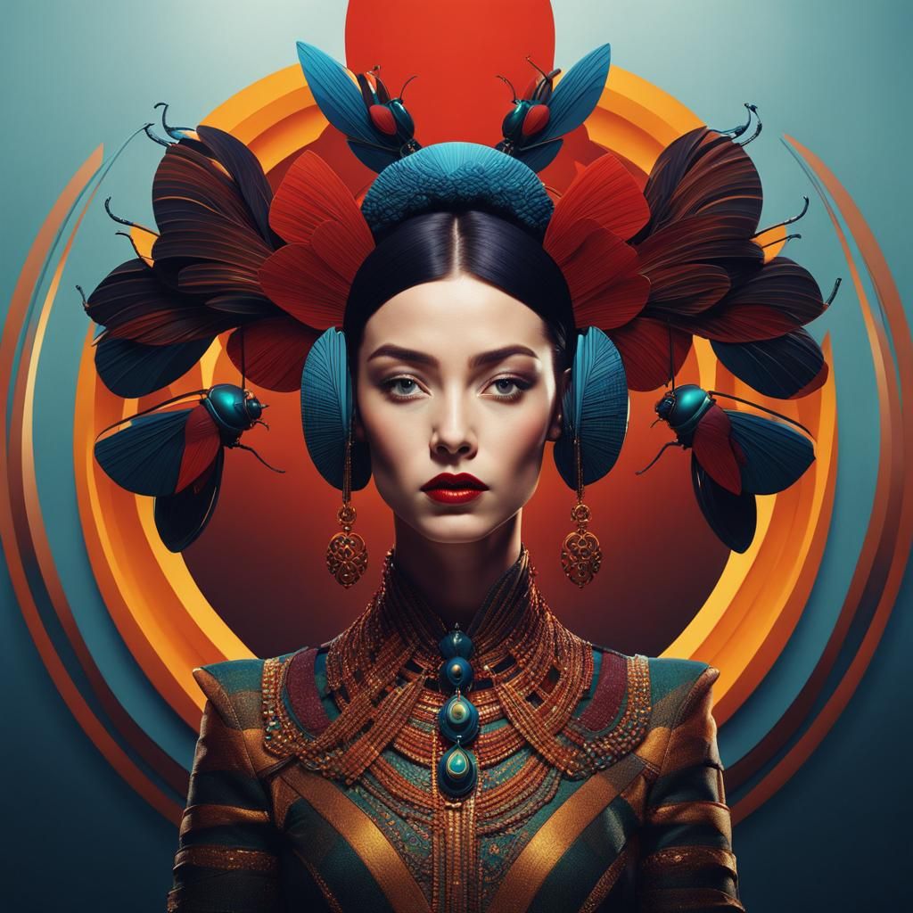 Minimalist Poster of Woman with Beetle Earrings