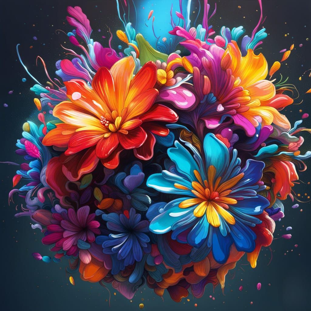 Fantastical World Flower in Polychromatic Graffiti Art
