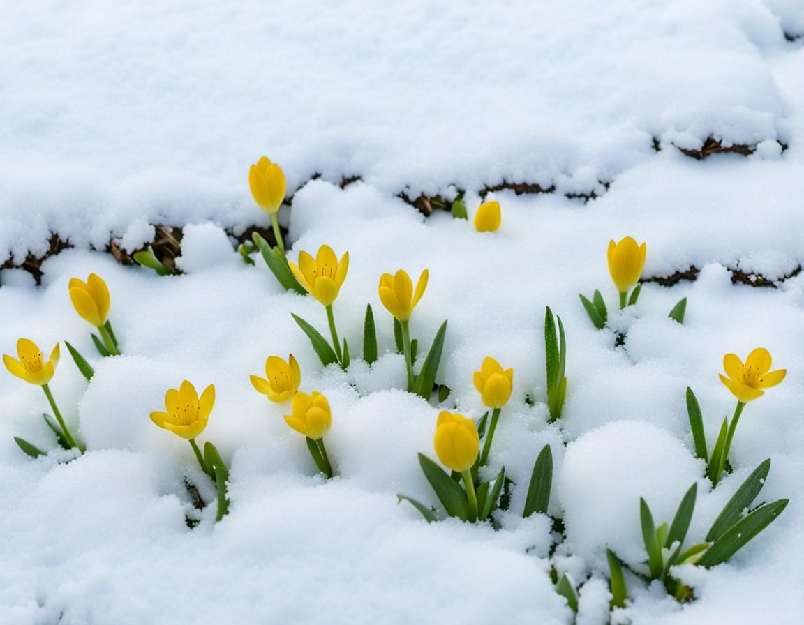 Spring Flowers Bloom Through Snow
