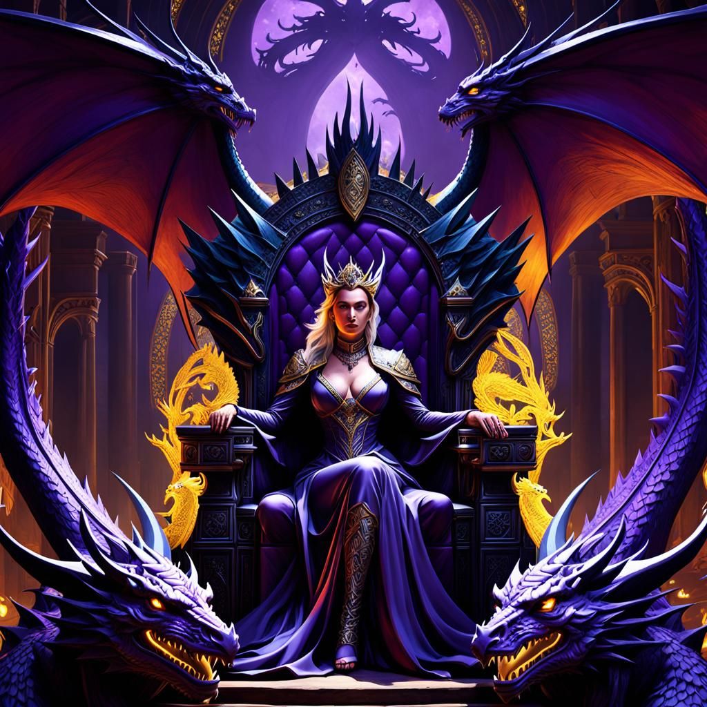 Dragon Queen on Throne: Dark Fantasy Art