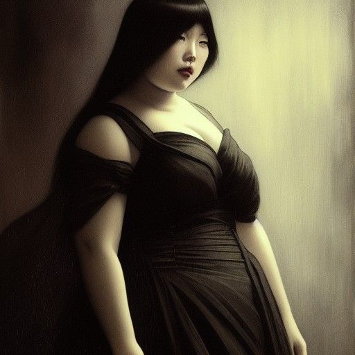 Japanese Woman Portrait in Dark Academia Style