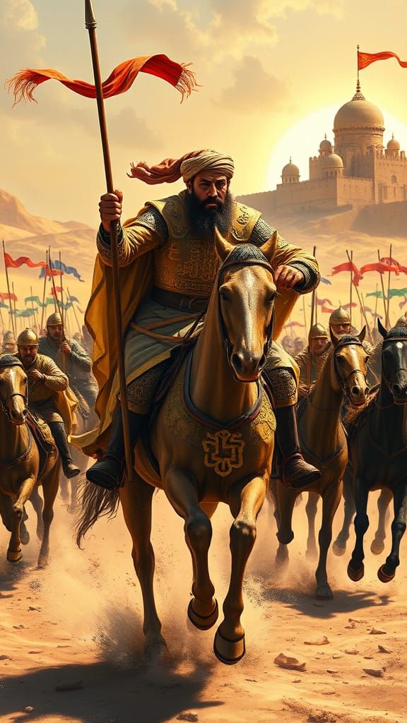 Saladin Leads a Thunderous Cavalry Charge in Golden Armor
