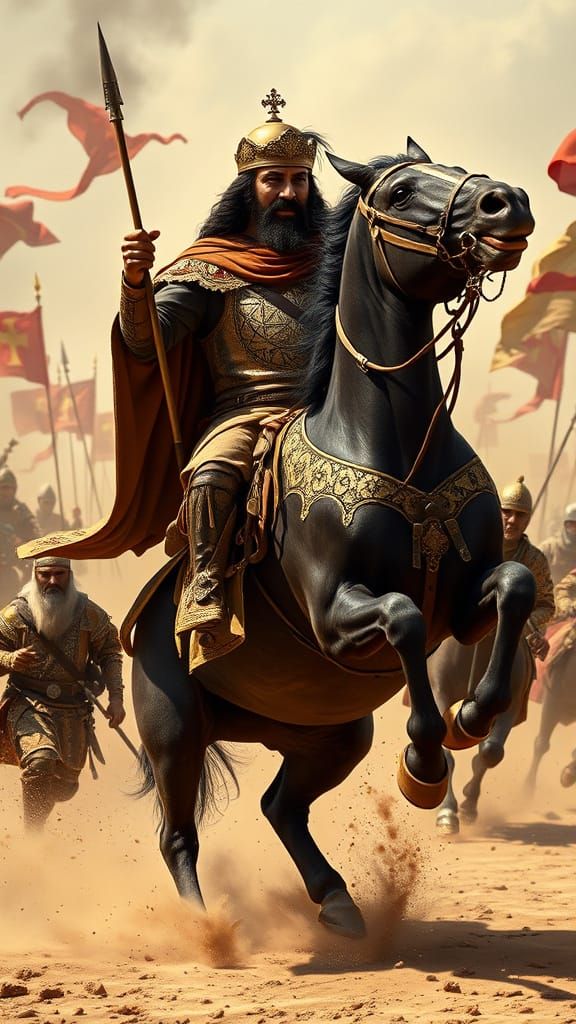 Epic Saladin Leads Cavalry Charge in Golden Armor