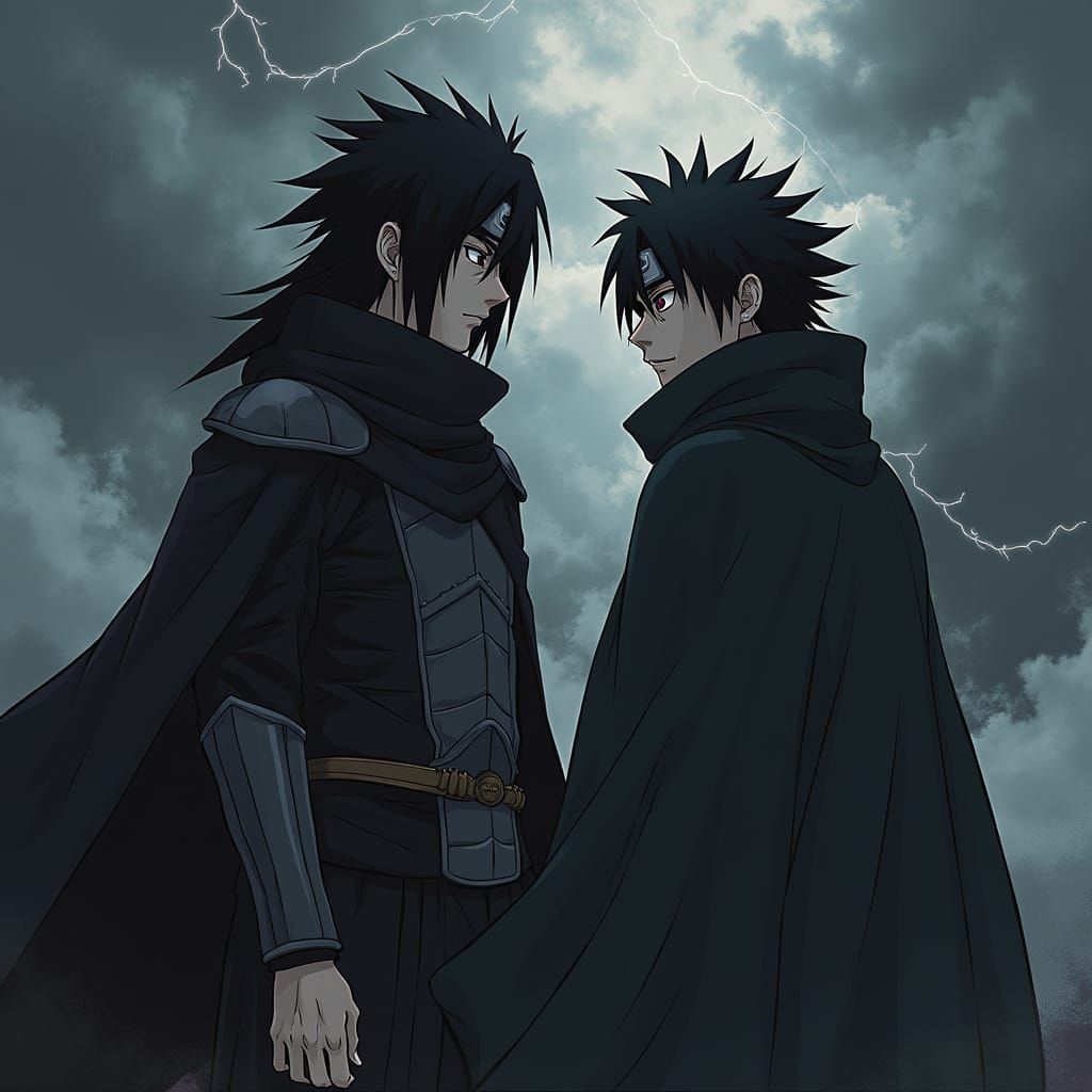 Madara Uchiha Confronts Itachi Uchiha in Dark, Moody Landsca...