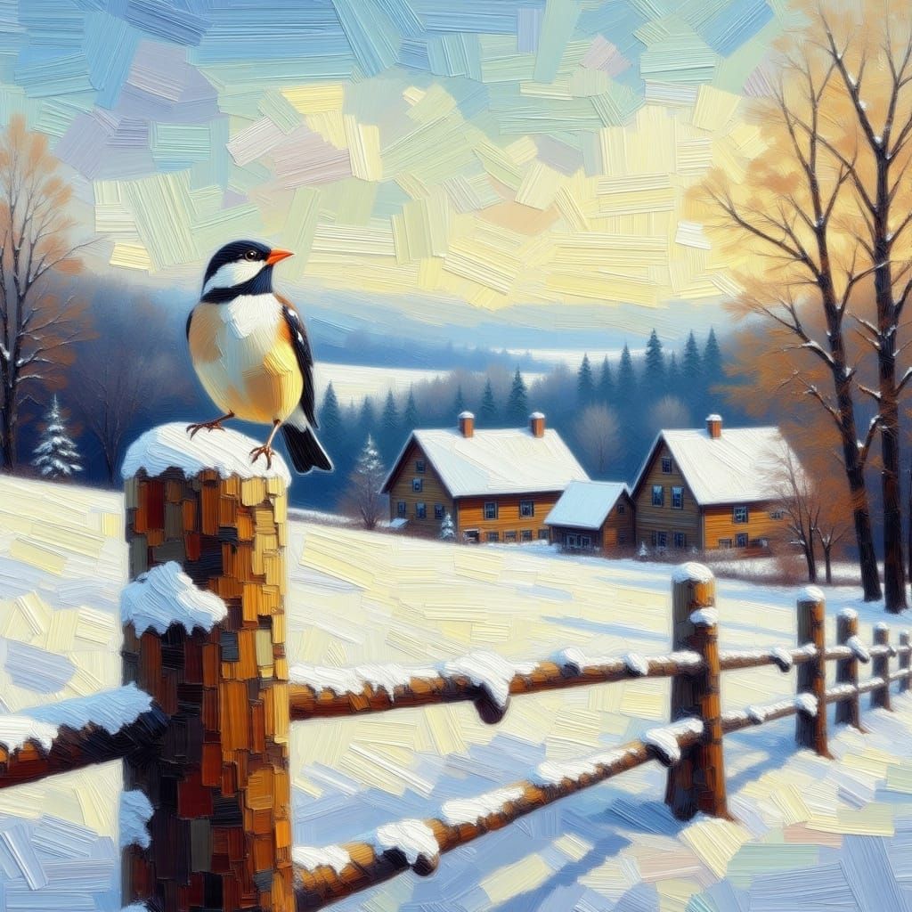 Snow Bunting perched on a weathered fence post.