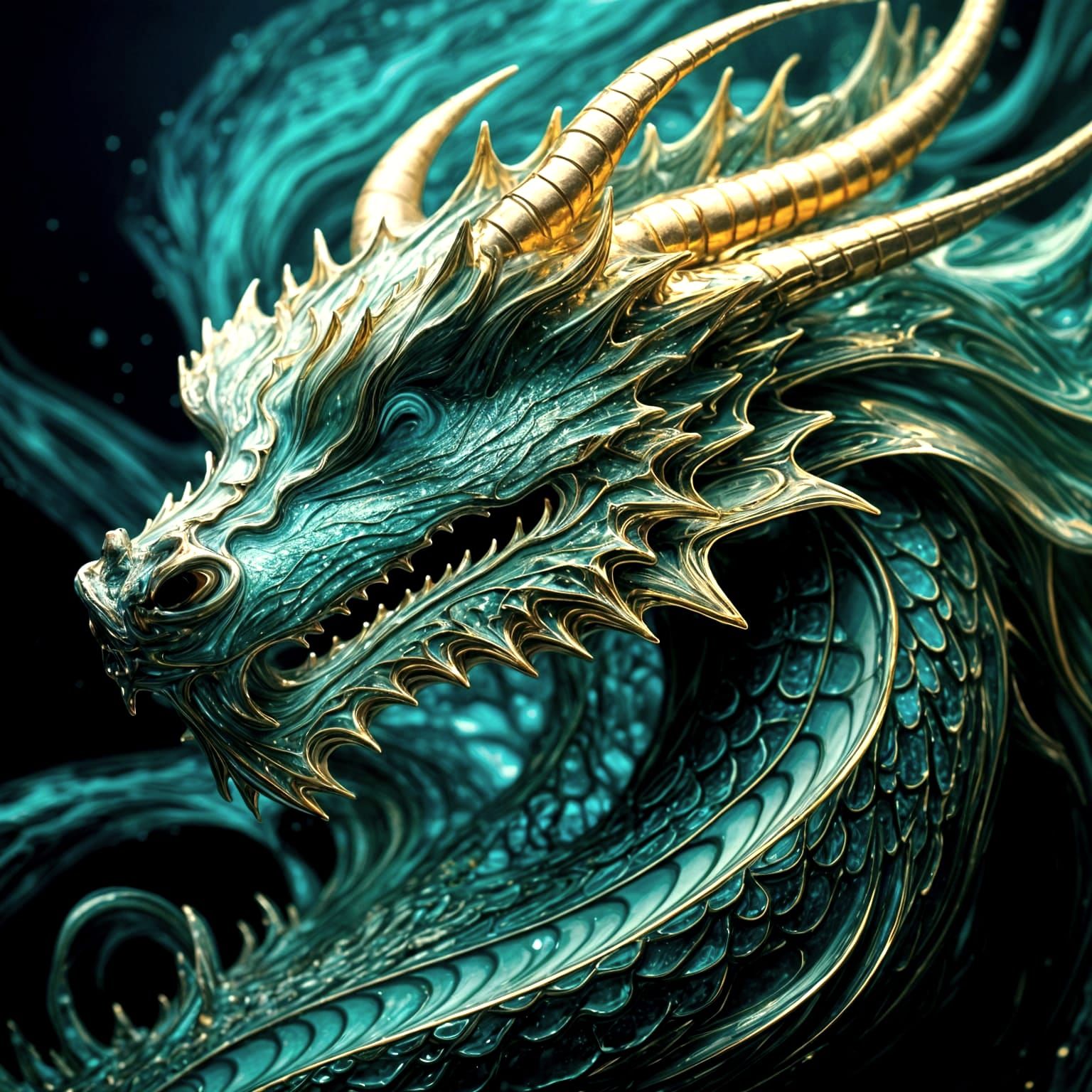 Iridescent Dragon Sculpture in Surreal Organic Abstract Art